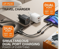 AR-PD30 Dual Port Travel Charger (USB-C PD + USB-A QC 3.0)