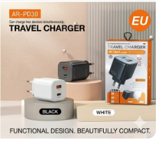AR-PD30 Dual Port Travel Charger (USB-C PD + USB-A QC 3.0)